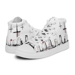 Gothic Graveyard High Top Canvas Shoes - Women’s Alt Style Sneakers | Hand-Drawn Horror Art | Creepy Cute Footwear