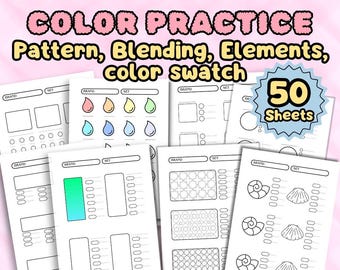 Coloring practice worksheets blending color swatch chart pattern practice sheet for alcohol markers tracker logsheet texture practice sheet