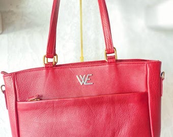 Bold Red Vegan Leather Tote Bag | Personalized Women’s Shoulder Handbag | Chic Everyday Accessory