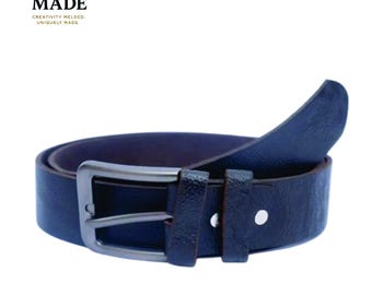 Handmade Black Full-Grain Leather Belt, Classic Buckle