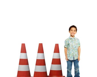 Set of 3 Construction Cones Life-Size Cardboard Cutouts, Construction Party Decorations, Work Zone Standees, Kids Birthday or Event Props