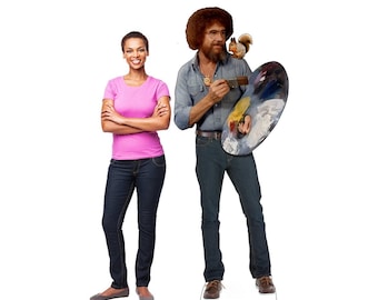 Life-Size Bob Ross and Friend Cutout – Art-Themed Party Prop, Cardboard Standee for Events or Decor, Lifesize Cutout, Funny Gift
