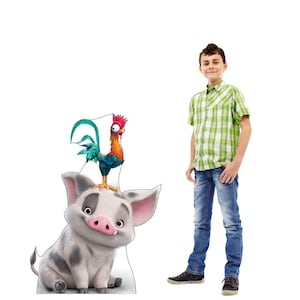 Pua et Heihei dans Real Life édition carton, Tropical Twosome : Pua Heihei découpée grandeur nature, fête d'anniversaire Disney Moana, découpe grandeur nature