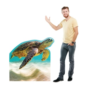 Découpe en carton grandeur nature tortue de mer, voyageur debout animal océanique réaliste, décoration de fête de plage, affichage éducatif, fête d'anniversaire de tortue de mer
