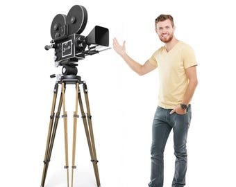 Life Size Hollywood Camera Cardboard Cutout, Movie Camera Standee, Film Prop Decoration, Red Carpet Party Backdrop, Movie Night Decor