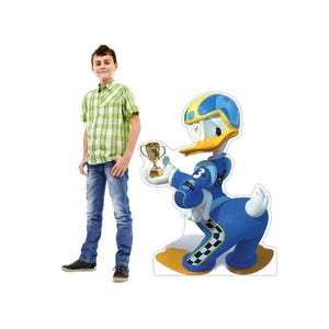 Découpe en carton taille réelle Donald Duck Roadster Racers, décoration de fête d'anniversaire Disney, Donald debout, accessoire photo pour enfants, décoration Donald Duck