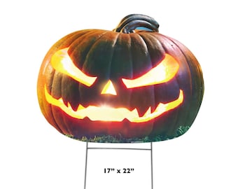 Scary Pumpkin Yard Sign, Coroplast Outdoor Halloween Decoration, Spooky Jack O’Lantern Lawn Sign, Reusable Yard Prop