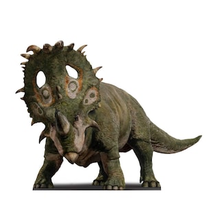 Découpe en carton Sinoceratops Jurassic World, fête des dinosaures, accessoire photo d'anniversaire pour enfants, décoration sur le thème des dinosaures, faire-part d'anniversaire dinosaure