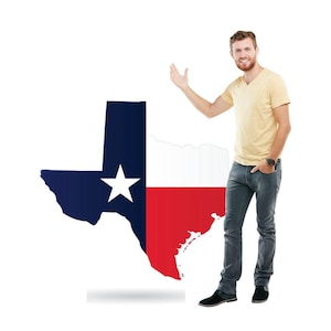 Découpe en carton grandeur nature pour l'État du Texas, voyageur solitaire dans l'État du Lone Star, accessoire de fête aux États-Unis, décoration d'événement au Texas, affichage de la forme de l'État, accessoire de carte des États-Unis