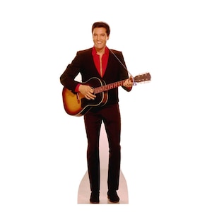 Elvis Presley taille réelle avec découpe en carton pour guitare, voyageur debout rock & roll, décoration de salle de musique, accessoire de fête, cadeau de fan d'Elvis, légende de la musique