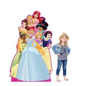 Collage en carton découpé taille réelle Princesses Disney, toile de fond de fête d'anniversaire, fêtes d'anniversaire d'enfants, accessoire de fête et décoration de chambre grandeur nature