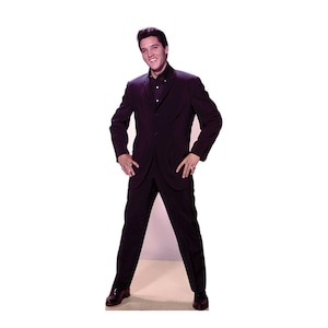 Découpe en carton taille réelle Elvis Presley mains sur les hanches, voyageur debout rock and roll, accessoire de fête des années 1950, déco musique rétro, cadeau pour les fans d'Elvis