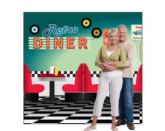 50's Rock Roll Diner Fotografie Achtergrond 1950 Vintage Auto Retro Nostalgie Achtergrond Fotoshooting Studio Rekwisieten Party Decor 300 cm x 200 cm