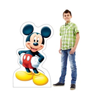 Découpe en carton taille réelle Mickey Mouse, accessoire d'anniversaire d'enfant, voyageur debout dans une cabine photo à thème Disney, fête Disney Mickey Mouse, chambre de bébé, événements