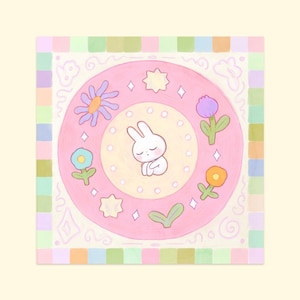 Stampa quadrata coniglio addormentato / Stampa kawaii / Stampa coniglio kawaii