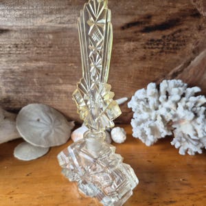 Vintage Bohemian Art Deco Czech Cut Crystal Perfume Bottle with Stopper
