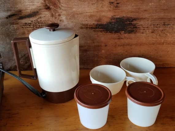 Vintage Travel Coffee Maker Empire Home N Away Percolator Black Carrying  Case Coffee Cups Portable Coffee Pot RV Trailer 