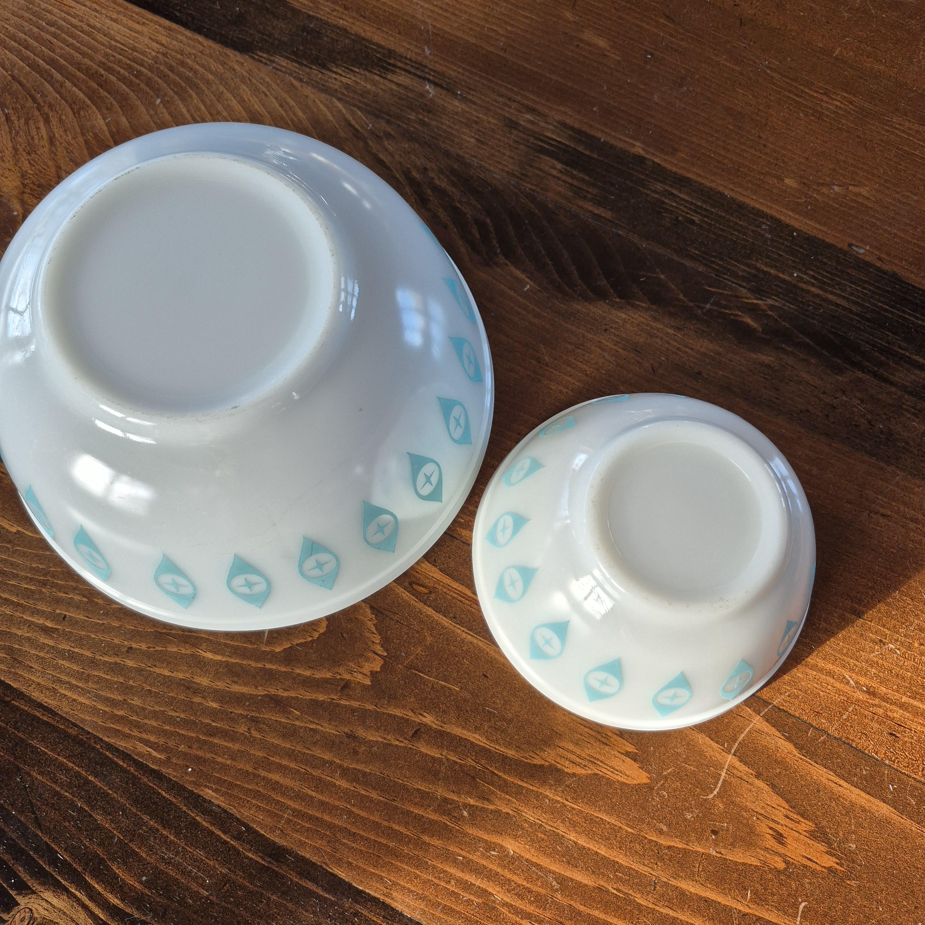 Pyrex Patterns Atomic Pyrex Atomic Eyes Bowl Set RARE MCM 1950s Vintage Chip & Dip Set No ...