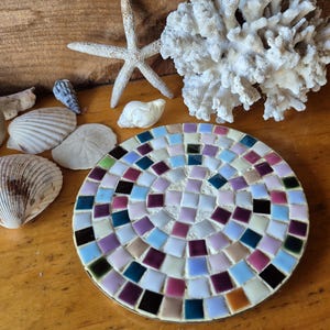 Vintage Round Tile Trivet with brass back and ball feet