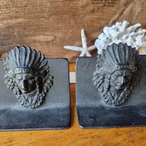 Vintage Indian Head Cast iron Bookends Native Chief
