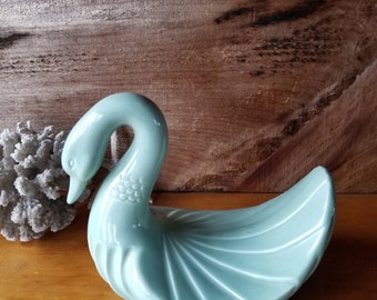 Vintage Ceramic Blue Swan Figurine 1980s vintage decor