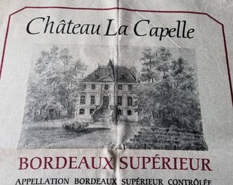 Vintage French Chateau Wine Label Linen and Cotton Wall Hanging 26 x 22 Chateau La Capelle 1998