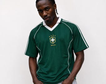 Brazil Soccer Jersey Green, Retro Football Shirt Y2K Blokecore