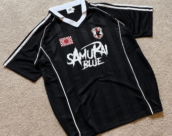 Japan Samurai Blue Black Football Shirt - Vintage Y2K Retro Soccer Jersey - Blokecore Streetwear Sportswear Top