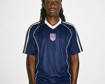 Retro-Fußballtrikot der USA, Y2K Blokecore-Streetwear-Shirt, marineblaues Fußball-Top im ästhetischen Stil, Fan-T-Shirt mit amerikanischem Stolz, Vintage Concept Sport-Set