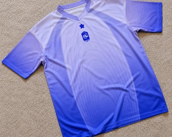 Blue Purple Soccer Jersey, France Inspired Football Shirt, Gradient Soccer Top, Unisex Football Jersey, Vintage Sports Shirt
