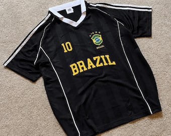 Vintage Style Brazil Number 10 Jersey • 90s Retro Black Soccer Shirt • Unofficial Fan Replica • Football Tee
