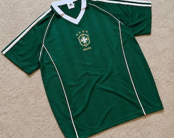 Retro Green Brazil Football Shirt - Custom Concept Kit - Unofficial 4 Stars Soccer Jersey - Y2K Blokecore Trend