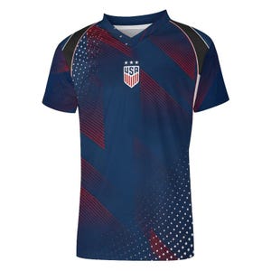 Custom USA Soccer Jersey Navy Blue Red White, USA Inspired Football Shirt, Fan Made Soccer Kit, Retro World Cup Style Jersey image 3