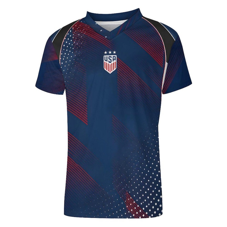 Custom USA Soccer Jersey Navy Blue Red White, USA Inspired Football Shirt, Fan Made Soccer Kit, Retro World Cup Style Jersey image 3