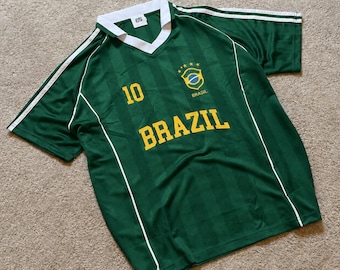 Vintage Style Brazil Number 10 Jersey • 90s Retro Green Soccer Shirt • Unofficial Fan Replica • Football Tee