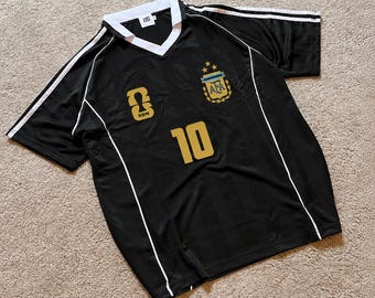Maglia da calcio nera stile argentino Messi 10, maglia da calcio retrò, maglia da calcio vintage KDN, maglia da calcio nera da uomo