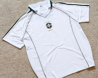 White Brazil Style Football Jersey Vintage 90s, Retro Brasil Soccer Shirt, White Green Football Top, Loose Fit Jersey, Football Fan Gift