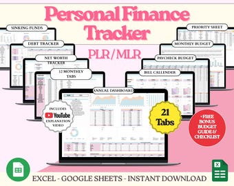 Finance Budget Planner | PLR Spreadsheet PLR Google Sheets Budget, Reseller Spreadsheet Budget Excel Budget Template | Yearly Monthly