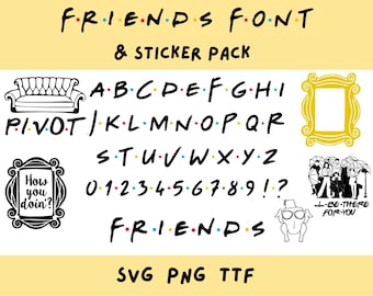 Friends font SVG Bundle, Friends digital fonts, friends clipart, Friendship Font Svg, Alphabet Letter, Number, Dots, Cricut Files, Png, Dxf