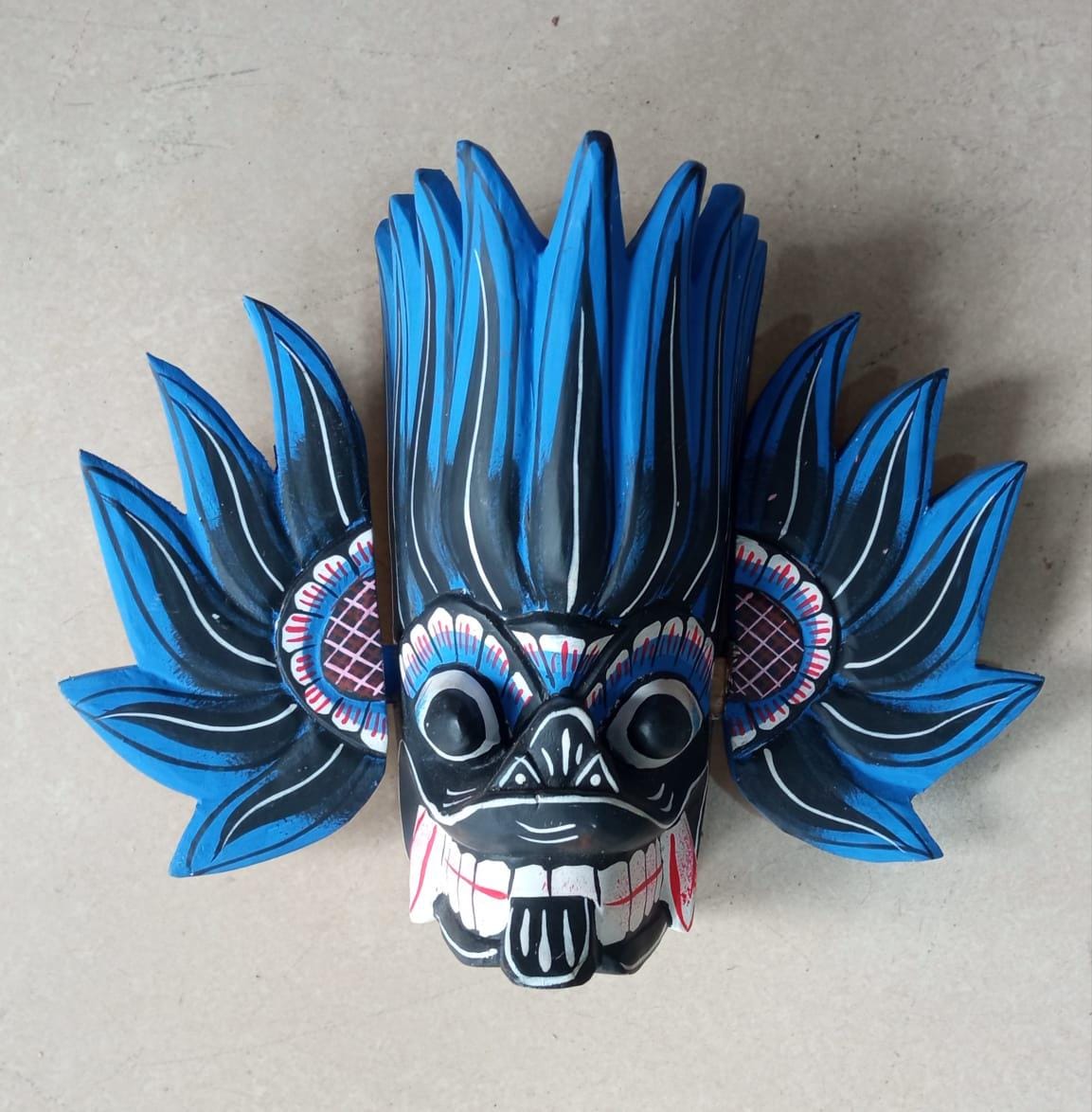 DÉCO MURALE EN bois MASQUE RAKSHA PAON multicolore ART TRIBAL ARTISAL Sri Lanka EUR 30,00