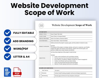 Website Development Scope of Work Template – Word & PDF, A4 + US Letter