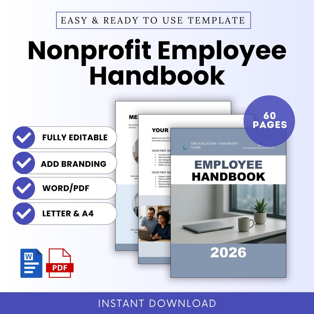 Nonprofit Employee Handbook Template – Word & PDF, A4 + US Letter - Etsy