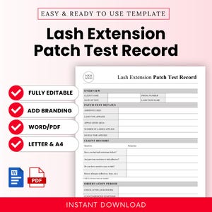 Lash Extension Patch Test Record Template – Word & PDF, A4 + US Letter