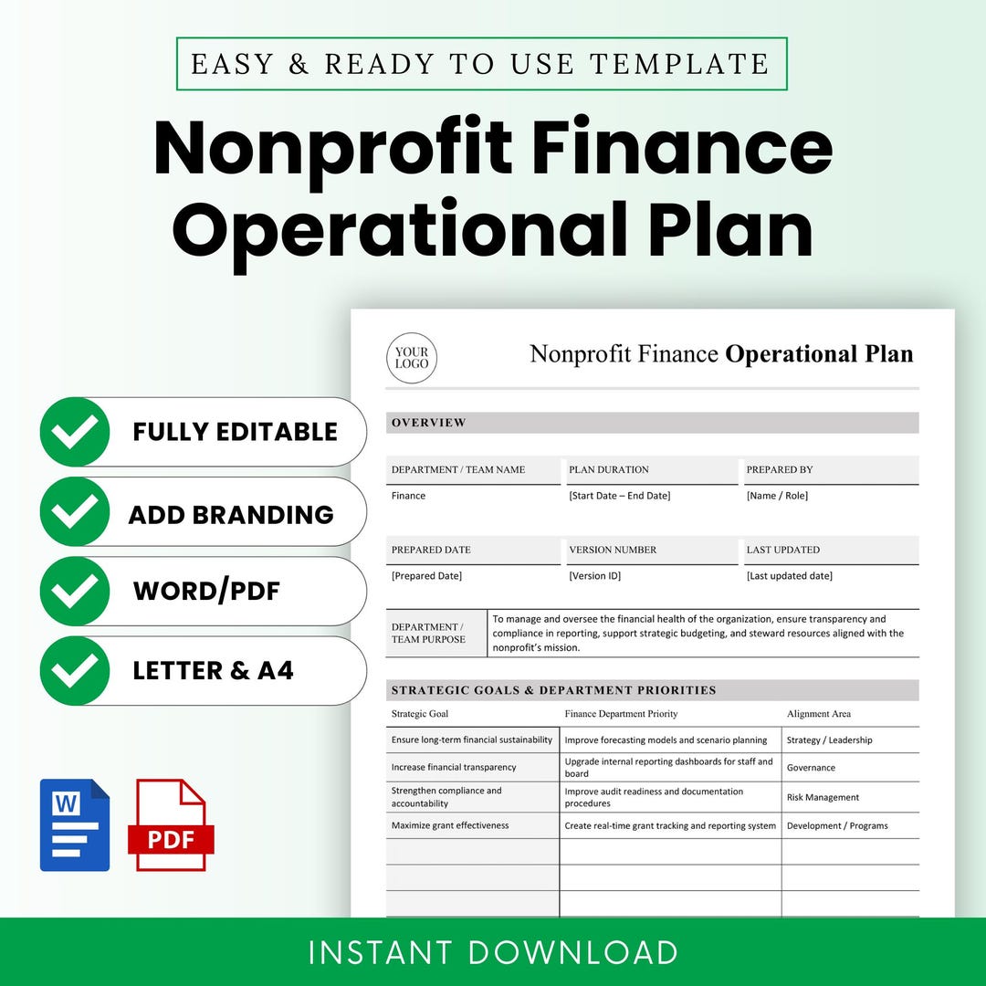Nonprofit Finance Operational Plan Template – Word & PDF, A4 + US ...