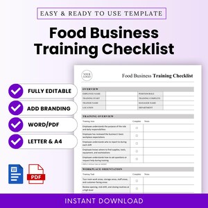 Food Business Training Checklist Template – Word & PDF, A4 + US Letter
