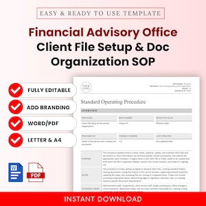 Financial Advisory Office Client Setup, Document Organization SOP Template – Word & PDF, A4 + US Letter