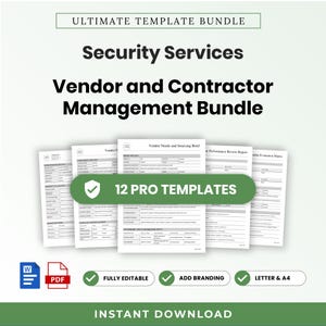 Security Services Vendor and Contractor Management Template Bundle – Editable Word + PDF (A4, US Letter)