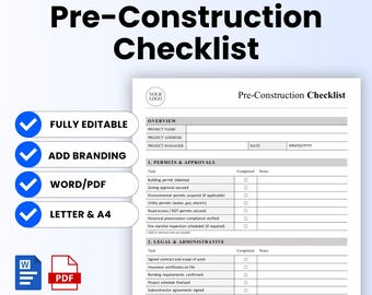 Pre-Construction Checklist Template – Word & PDF, A4 + US Letter