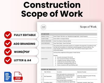 Construction Scope of Work Template – Word & PDF, A4 + US Letter