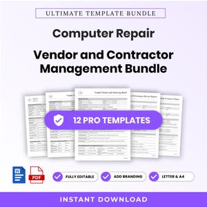 Computer Repair Vendor and Contractor Management Template Bundle – Editable Word + PDF (A4, US Letter)